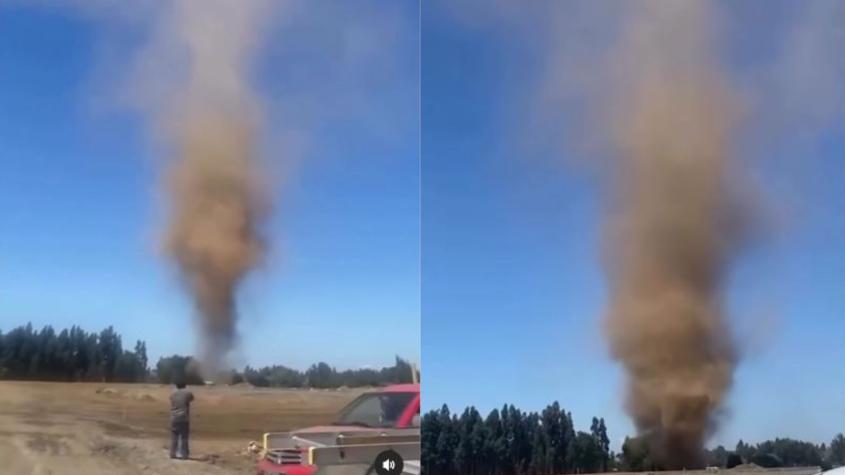 Impresionante "remolino del diablo" captado en la comuna de Los Ángeles en la región del Bío Bío.